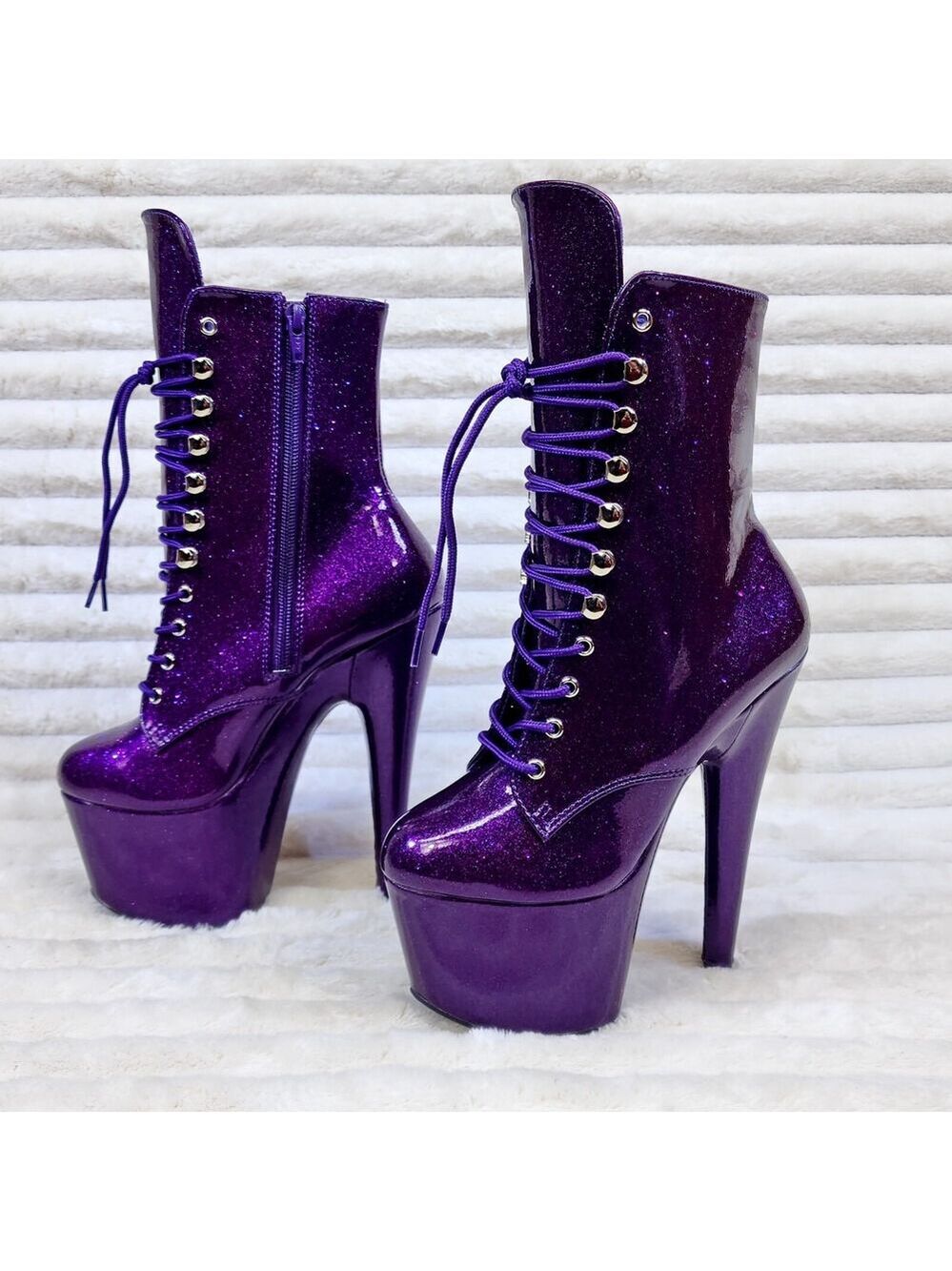NIB Adore 1020GP Purple Glitter Patent 7" High Heel Platform Ankle Boots - Picture 5 of 12